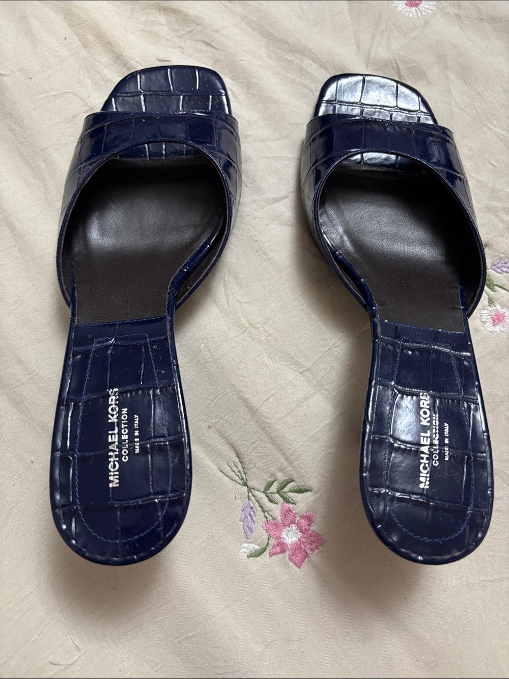 Michael Kors Croc-Embossed Navy Slide Mules